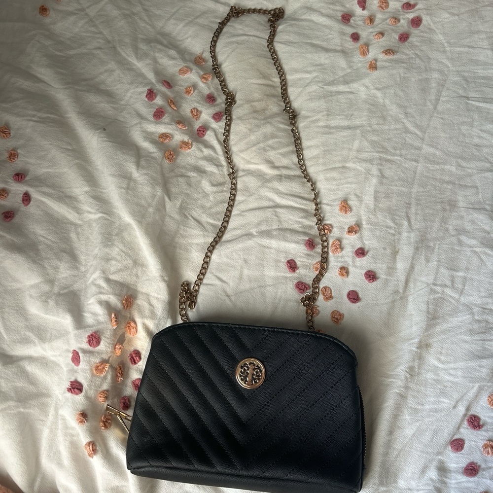 Black Quilted Crossbody Bag with Gold Chain